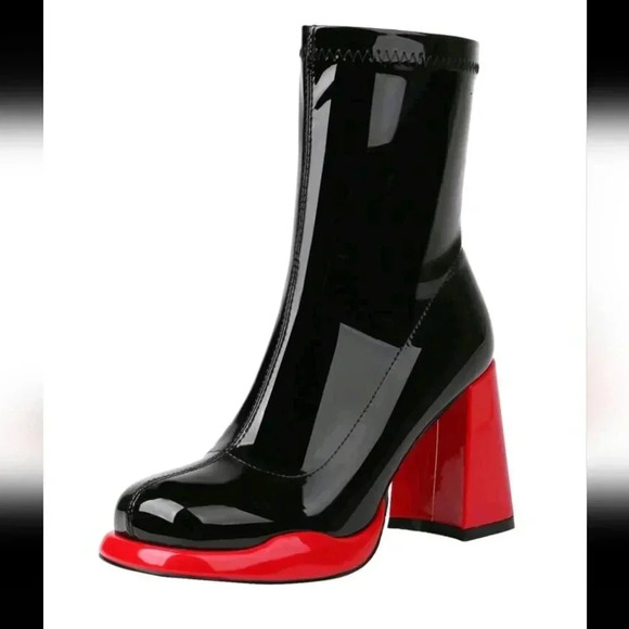 Women's Go Go Boots Platform Chunky Block Heel Boots Prom Square Toe Side Zipper - Picture 7 of 7